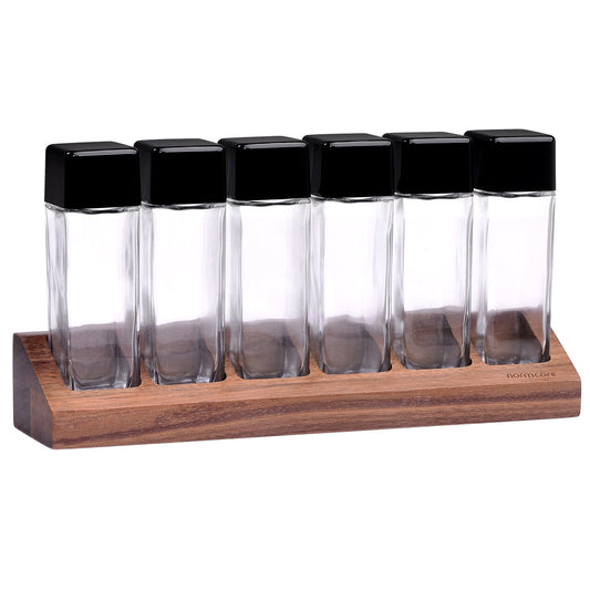 Normcore / 6 GLASS TUBES COFFEE BEAN CELLARS  WITH WALNUT STAND